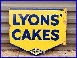 Vintage Enamel Lyon Cakes Double Sided Flanged Sign