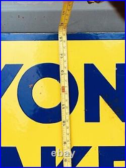Vintage Enamel Lyon Cakes Double Sided Flanged Sign