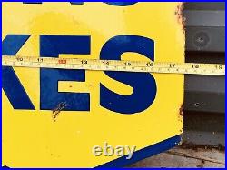 Vintage Enamel Lyon Cakes Double Sided Flanged Sign