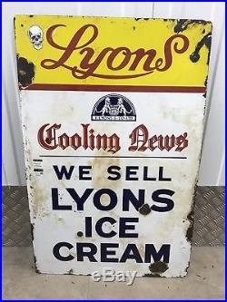 Vintage Enamel Lyons Ice Cream Sign 32x22