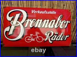Vintage Enamel Metal Sign Brennabor Rader Wall Decor 40 cm x 70 cm Collector