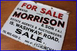 Vintage Enamel Metal Sign. For Sale. David Morrison Estate Agent. Altrincham