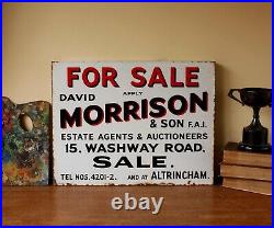 Vintage Enamel Metal Sign. For Sale. David Morrison Estate Agent. Altrincham