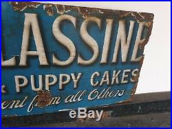 Vintage Enamel Molassine Dog And Puppy Cakes Advertising Sign