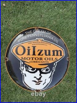 Vintage Enamel Oilzum Motor Oils Sign