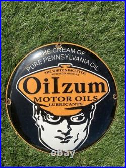 Vintage Enamel Oilzum Motor Oils Sign