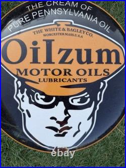 Vintage Enamel Oilzum Motor Oils Sign