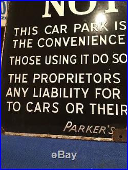 Vintage Enamel Parking Notice Road Sign Parkers Brewery Barn Find