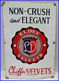 Vintage Enamel Porcelain Sign Non-Crush And Elegant Eldee Velvets Chiffon #51