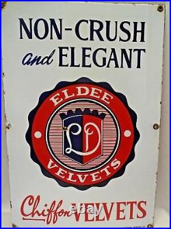 Vintage Enamel Porcelain Sign Non-Crush And Elegant Eldee Velvets Chiffon #51
