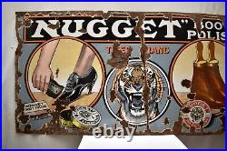 Vintage Enamel Porcelain Sign Nugget Boot Polish Tiger Brand Imperial Enamel C4