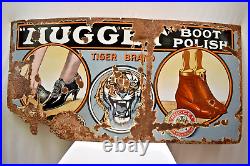 Vintage Enamel Porcelain Sign Nugget Boot Polish Tiger Brand Imperial Enamel C6