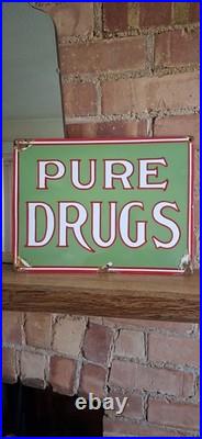 Vintage Enamel Pure Drugs Chemists/ Pharmacy Advertising Sign