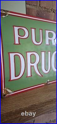 Vintage Enamel Pure Drugs Chemists/ Pharmacy Advertising Sign