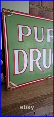 Vintage Enamel Pure Drugs Chemists/ Pharmacy Advertising Sign