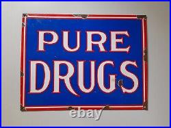 Vintage Enamel Pure Drugs Sign 38/29 Cm