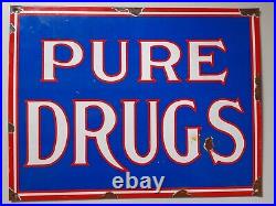 Vintage Enamel Pure Drugs Sign 38/29 Cm