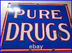 Vintage Enamel Pure Drugs Sign 38/29 Cm