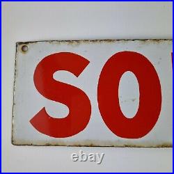 Vintage Enamel Red And White Sold By Sign 51cm wide x 11.5cm High