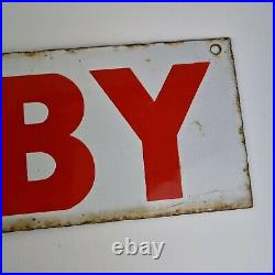 Vintage Enamel Red And White Sold By Sign 51cm wide x 11.5cm High