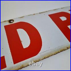 Vintage Enamel Red And White Sold By Sign 51cm wide x 11.5cm High