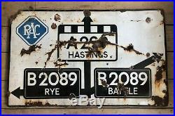 Vintage Enamel Road Sign -RAC RYE/HASTINGS/BATTLE Large, Unique & Cool