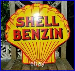 Vintage Enamel Shell Benzin Metal Sign Painted Poster Wall Decor 48.5 x 49.5