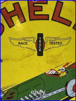 Vintage Enamel Shell Gasoline Green Streak Round Sign