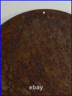 Vintage Enamel Shell Gasoline Green Streak Round Sign