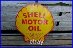 Vintage Enamel Shell Motor Oil Metal Sign Painted Poster Wall Decor 49.5 x 50.5