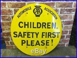 Vintage Enamel Sign Aa Children Safety First Enamel Sign Automobilia #1408