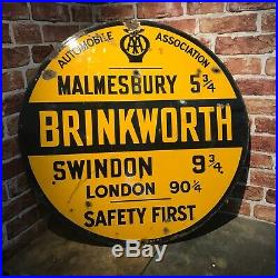Vintage Enamel Sign Aa Road Sign Brinkworth- #3632