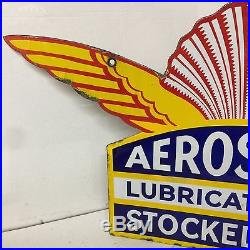 Vintage Enamel Sign Aeroshell Lubricating Oil Stocked Here #1025