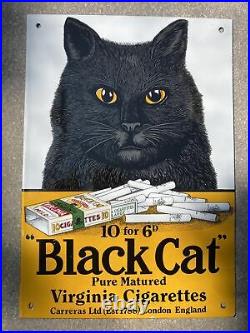 Vintage Enamel Sign Black Cat Cigarettes 32cm x 22cm