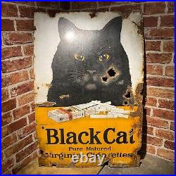 Vintage Enamel Sign Black Cat Cigarettes Advertising #4880