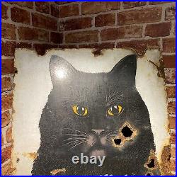 Vintage Enamel Sign Black Cat Cigarettes Advertising #4880