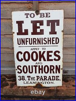 Vintage Enamel Sign Estate Agents'To Be Let' Cookes & Southorn Leamington