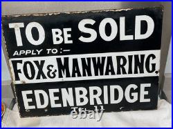 Vintage Enamel Sign. FOX & MANWARING EDENBRIDGE Estate Agent Double Sided