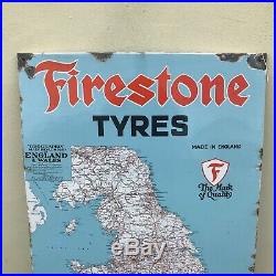 Vintage Enamel Sign Firestone Map #3668