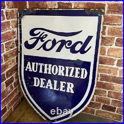 Vintage Enamel Sign Ford Authorized Dealer Automobilia #4567
