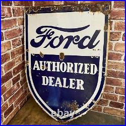 Vintage Enamel Sign Ford Authorized Dealer Automobilia #4567