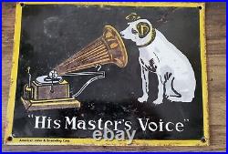 Vintage Enamel Sign His Masters Voice HMV Advertising Sign