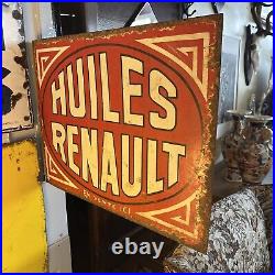 Vintage Enamel Sign Huiles Renault Double Side