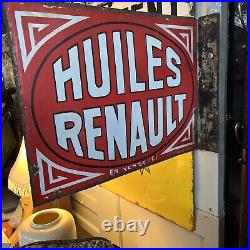 Vintage Enamel Sign Huiles Renault Double Side