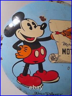 Vintage Enamel Sign Mickey Mouse Sunoco Oil