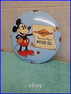Vintage Enamel Sign Micky Mouse Sunoco Motor Oil