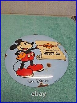 Vintage Enamel Sign Micky Mouse Sunoco Motor Oil