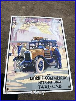 Vintage Enamel Sign Morris-Commercial International Taxi Cab