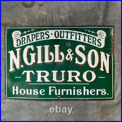 Vintage Enamel Sign N. GILL & SON TRURO Drapers Outfitters Edwardian Store