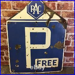 Vintage Enamel Sign Rac Free Parking Enamel Sign -#1449